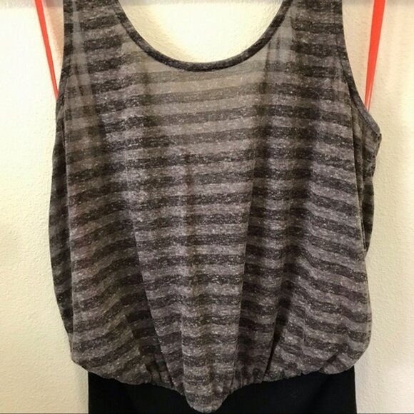 Free People Beach Scoop-Back Striped Sheer Blouson Tank Black Mini‎ Dress Size S - Picture 3 of 9